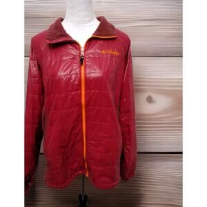 Columbia Omni Heat Womens Puffer Jacket L Red Stand Up Collar Zip Up Long Sleeve